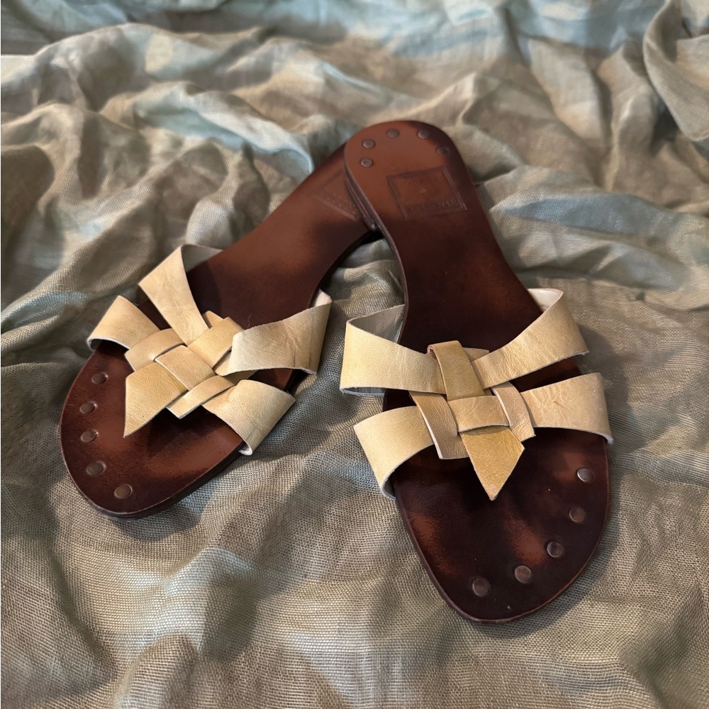 Vintage Light Green Italian Leather Sandals